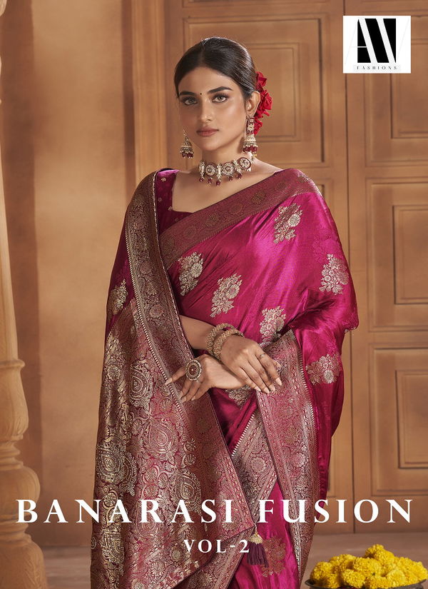 Banarasi Fusion Vol 2 By AV Satin Silk Wedding Wear Saree Exporters In India